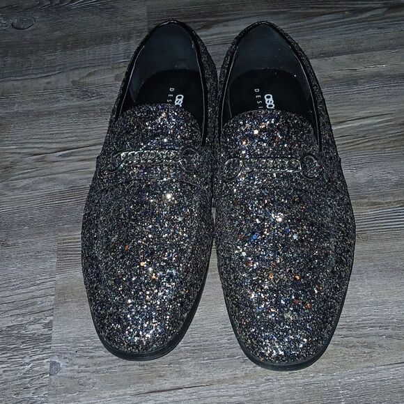  DESIGN loafers in black glitter with snaffle detail  Sz 10W 10 Wide main image 6